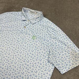 Peter Millar Featherweight Polo Shirt Mens Large White Blue Wine All Over Print